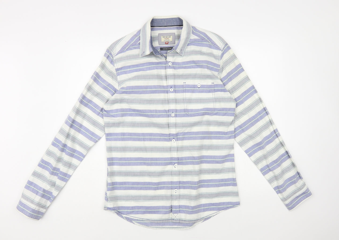 NEXT Mens Blue Striped Cotton Button-Up Size M Collared Button