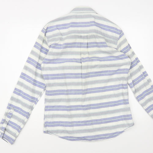 NEXT Mens Blue Striped Cotton Button-Up Size M Collared Button