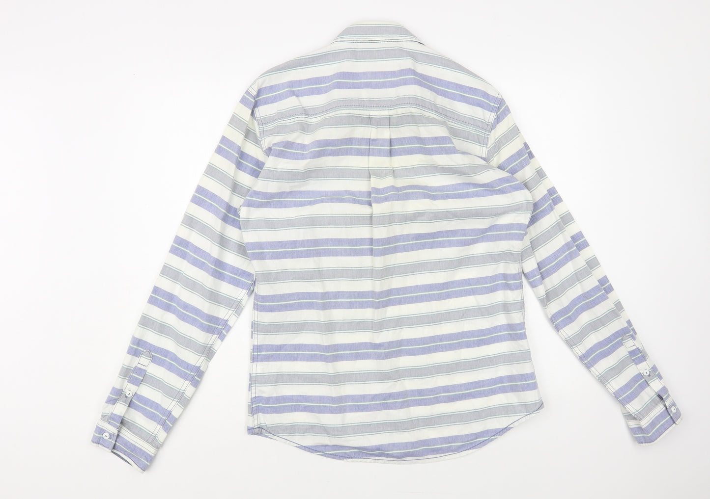 NEXT Mens Blue Striped Cotton Button-Up Size M Collared Button