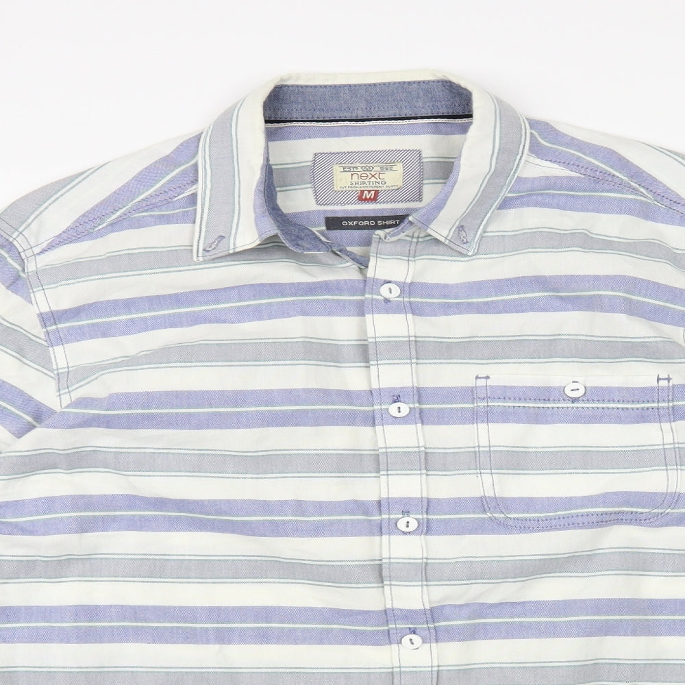 NEXT Mens Blue Striped Cotton Button-Up Size M Collared Button