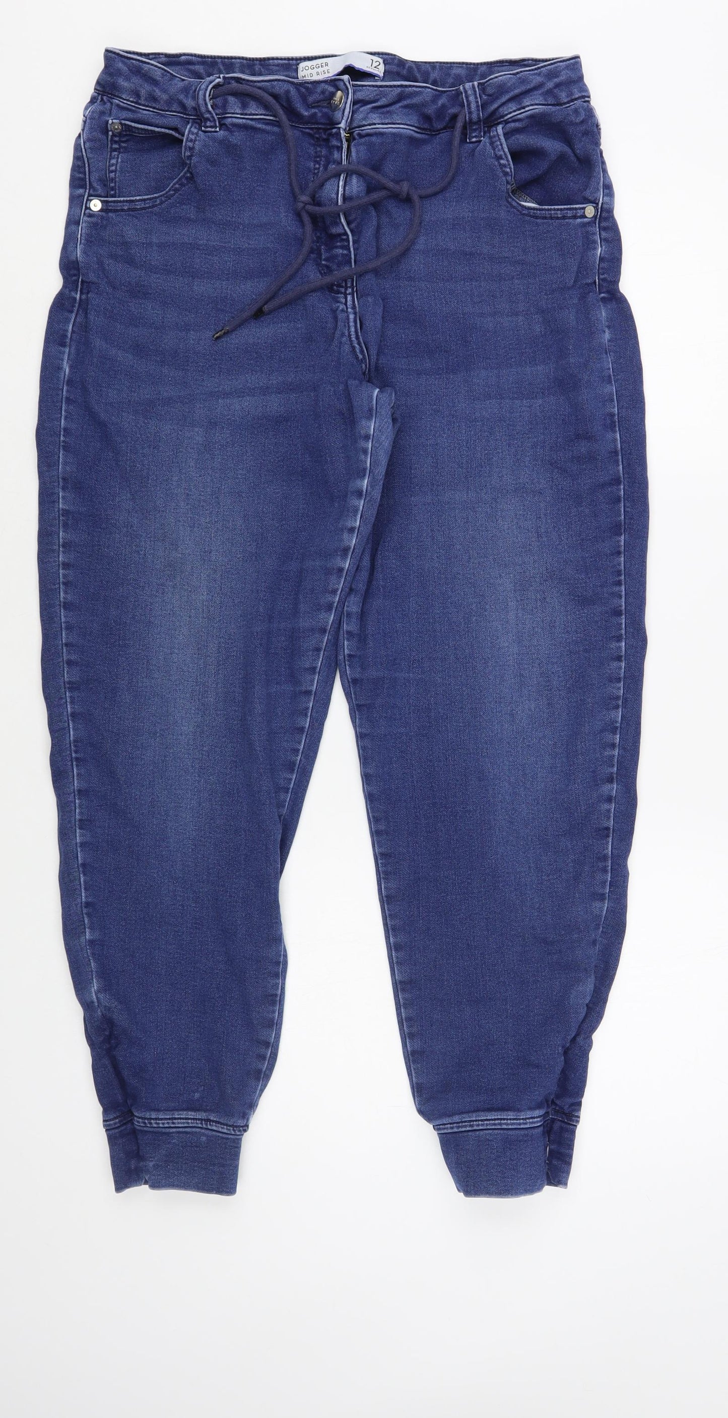 NEXT Womens Blue Cotton Tapered Jeans Size 12 L27 in Regular Drawstring