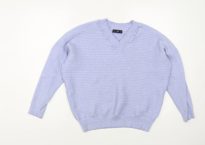 F&F Womens Blue V-Neck Acrylic Pullover Jumper Size 12
