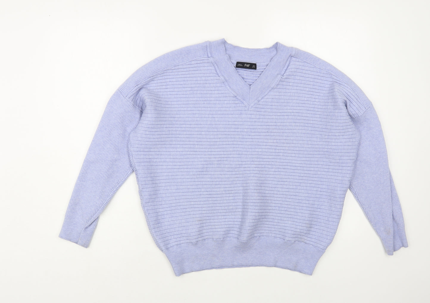 F&F Womens Blue V-Neck Acrylic Pullover Jumper Size 12