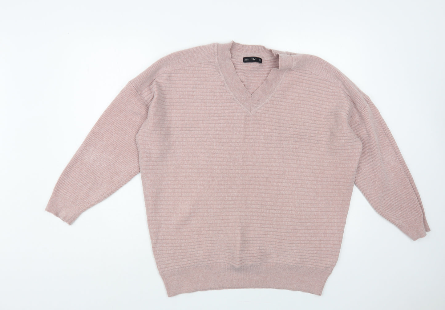 F&F Womens Pink V-Neck Acrylic Pullover Jumper Size 14