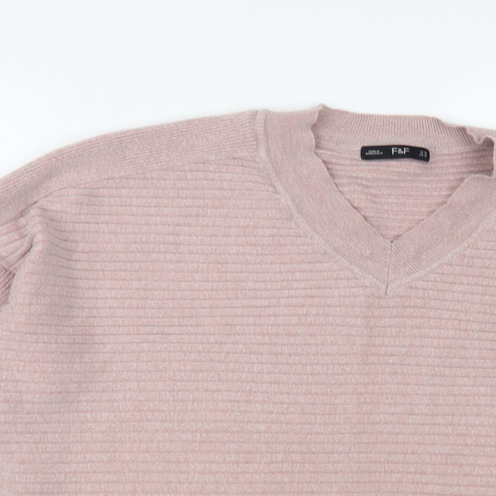 F&F Womens Pink V-Neck Acrylic Pullover Jumper Size 14