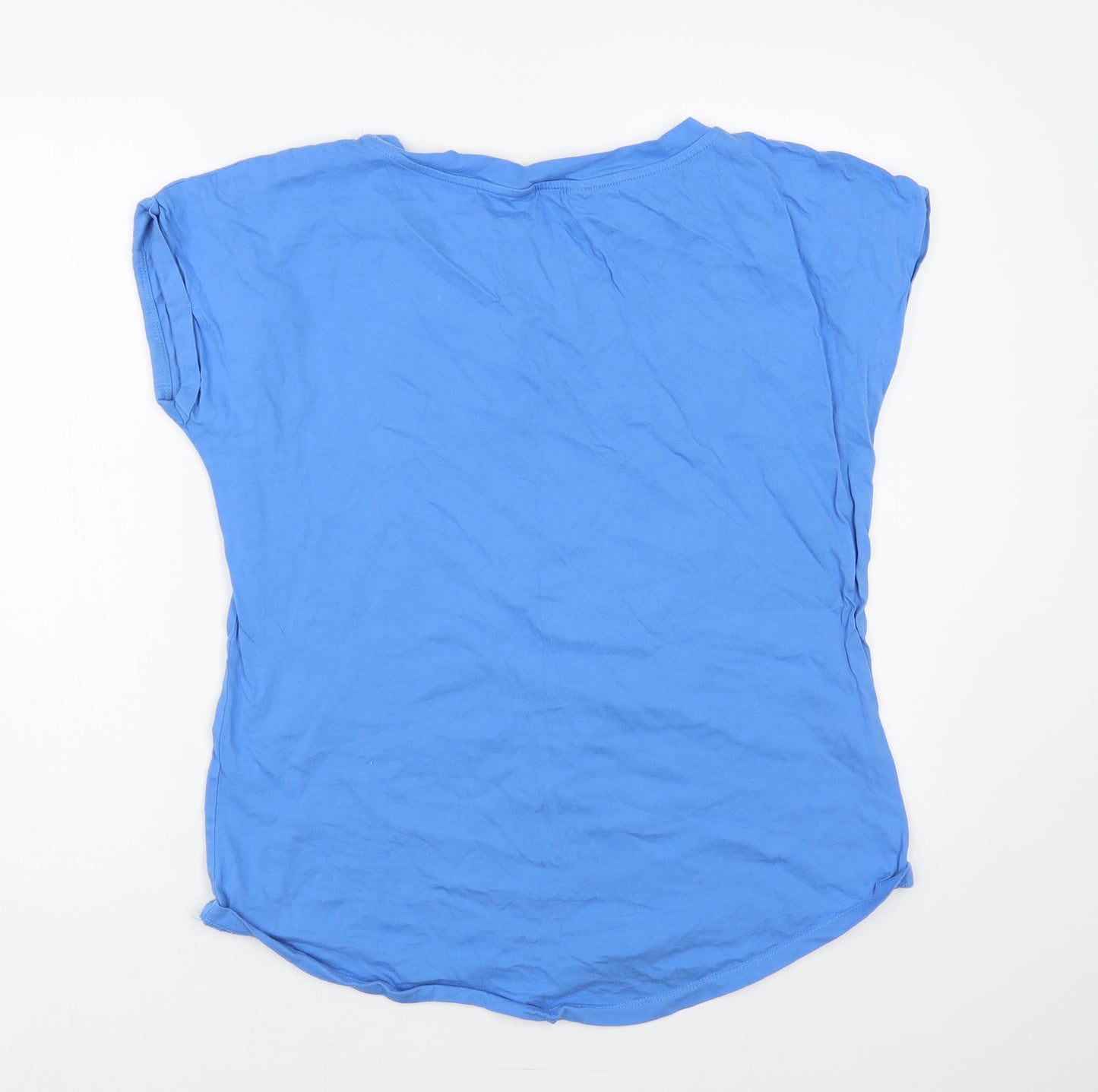 F&F Womens Blue Cotton Basic T-Shirt Size 14 Boat Neck - Be Happy