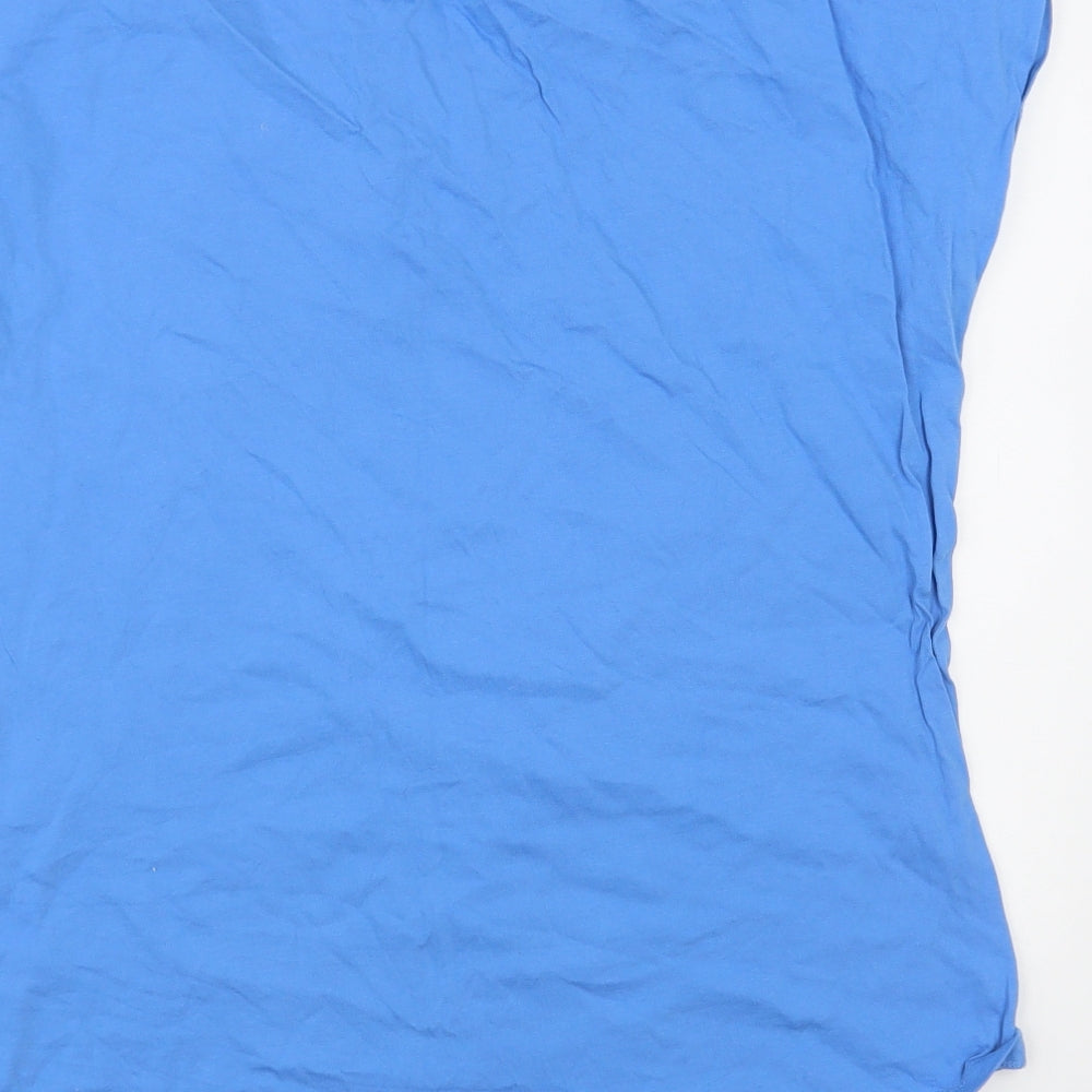 F&F Womens Blue Cotton Basic T-Shirt Size 14 Boat Neck - Be Happy