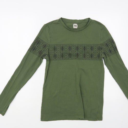 ASOS Mens Green Geometric Cotton T-Shirt Size S Crew Neck