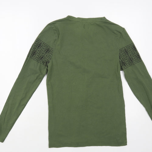 ASOS Mens Green Geometric Cotton T-Shirt Size S Crew Neck