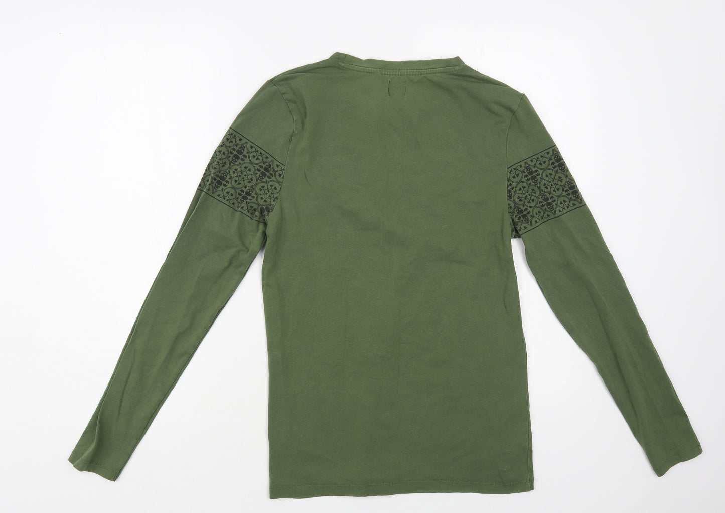 ASOS Mens Green Geometric Cotton T-Shirt Size S Crew Neck
