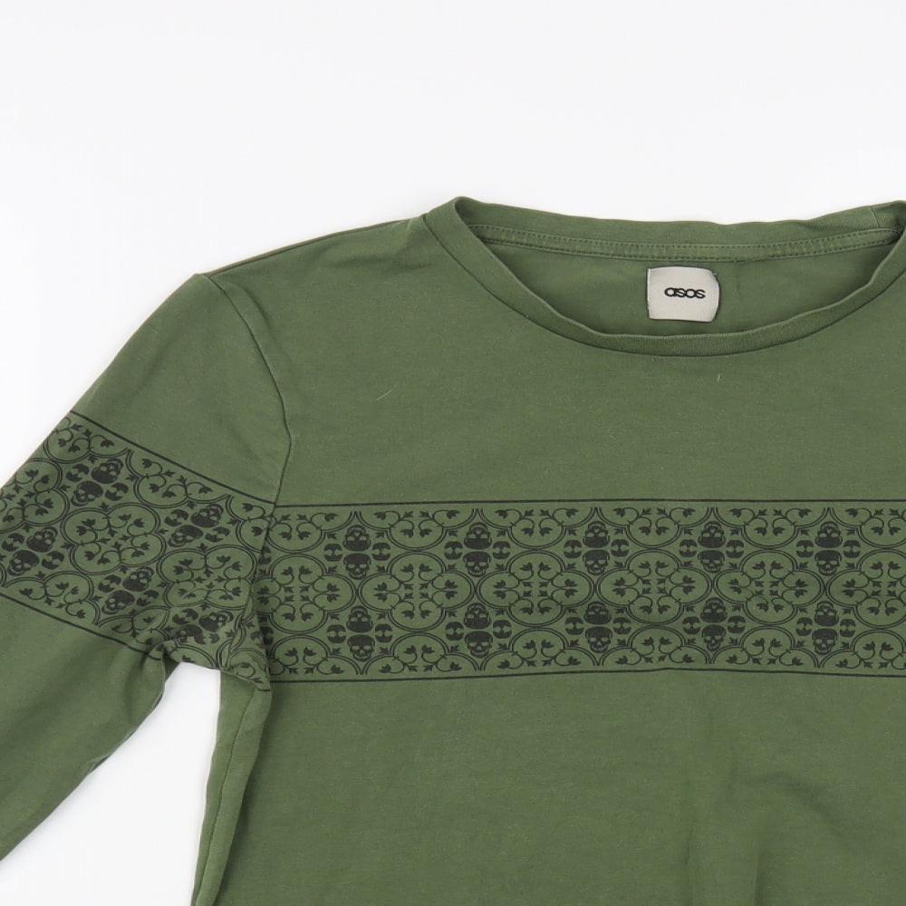 ASOS Mens Green Geometric Cotton T-Shirt Size S Crew Neck