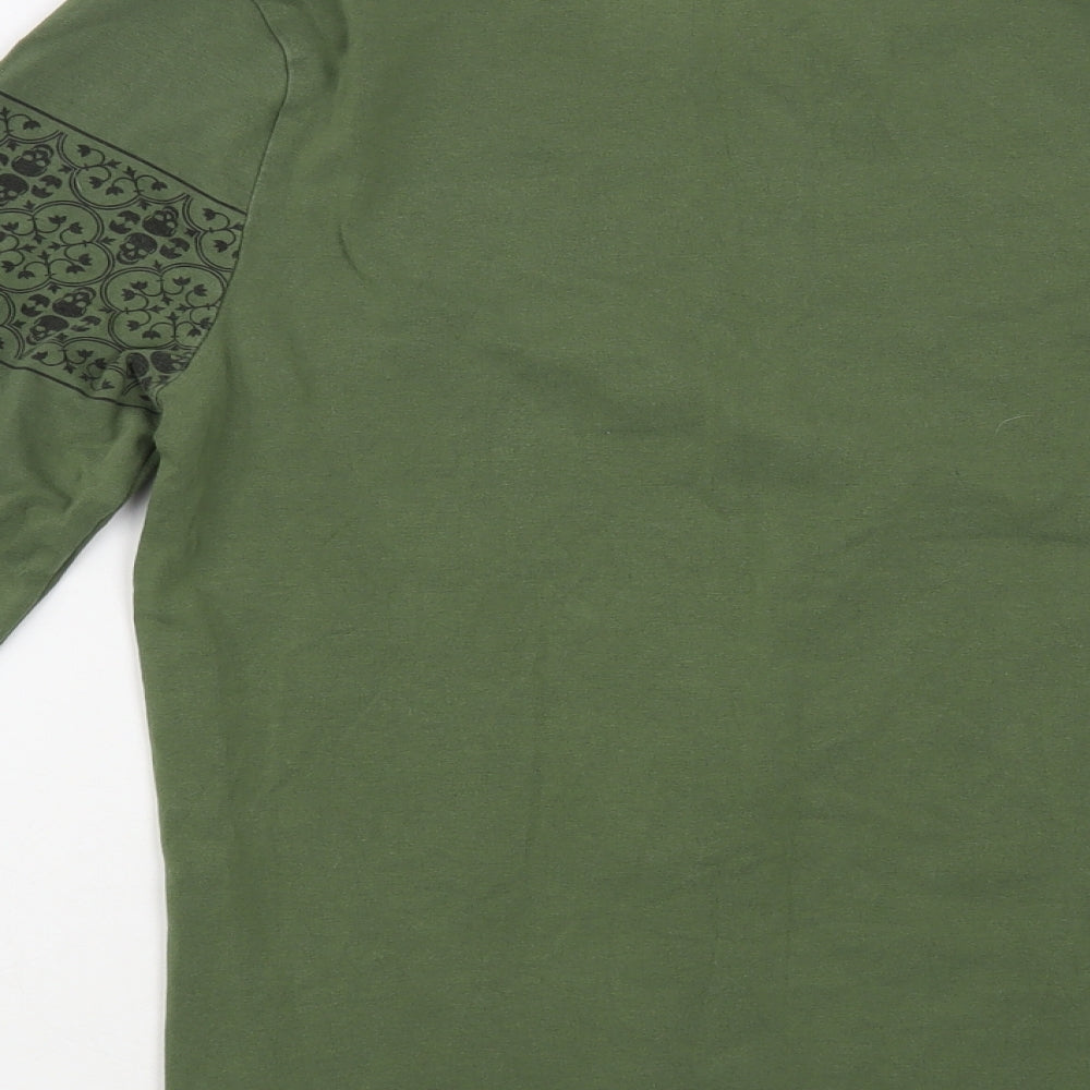 ASOS Mens Green Geometric Cotton T-Shirt Size S Crew Neck