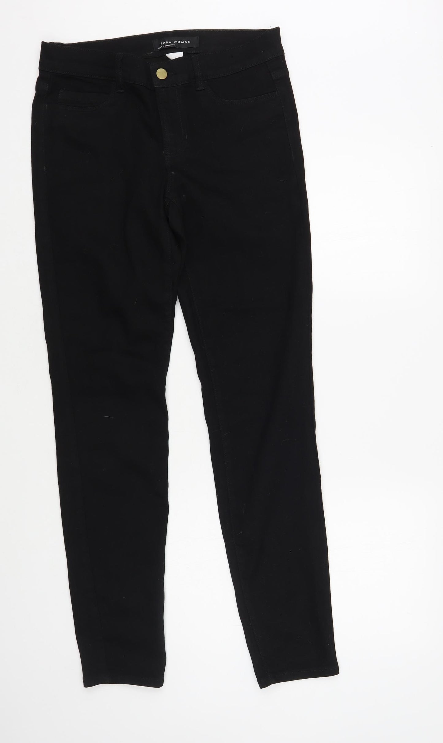 Zara Womens Black Cotton Skinny Jeans Size 12 L32 in Regular Button