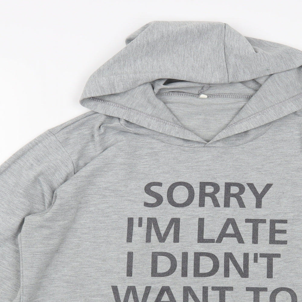 SheIn Womens Grey Polyester Pullover Hoodie Size M Pullover - Sorry I'm Late
