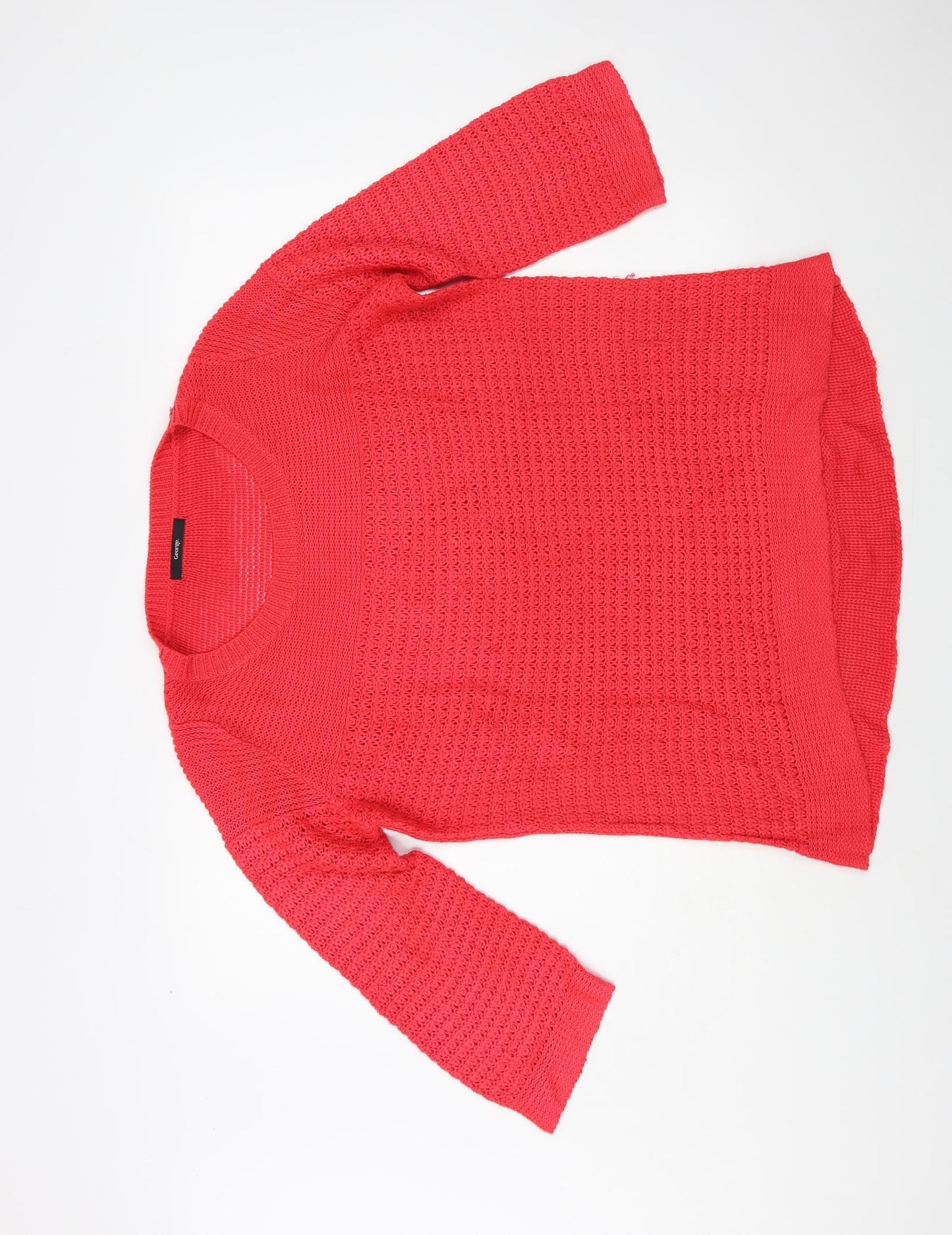 George Womens Red Round Neck Acrylic Pullover Jumper Size 18