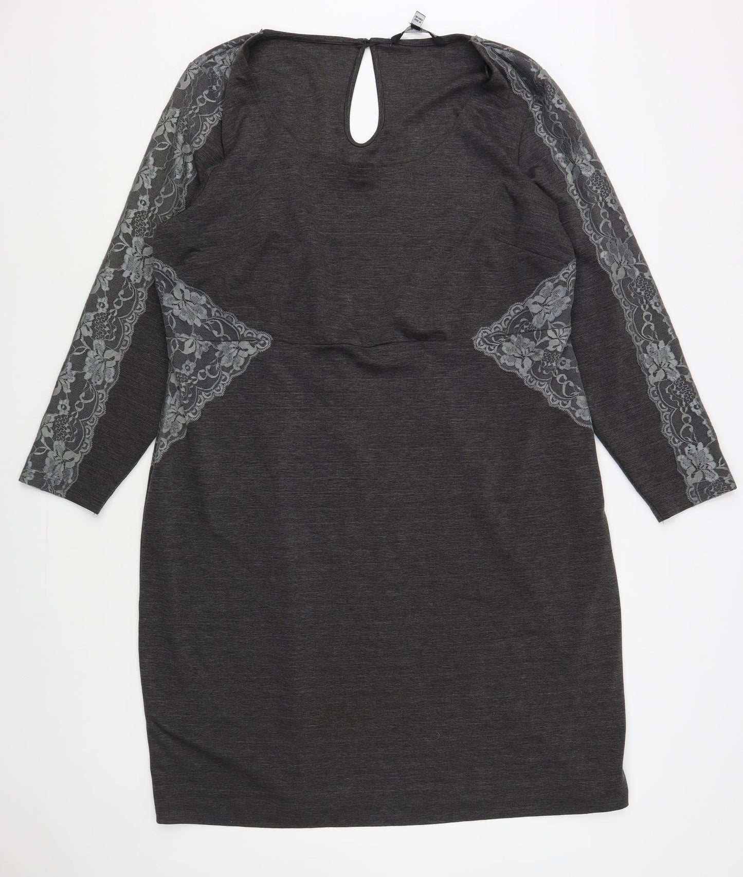 Afternoon of an.. Epic Womens Grey Polyester Pencil Dress Size 24 Boat Neck Button - Lace Detail
