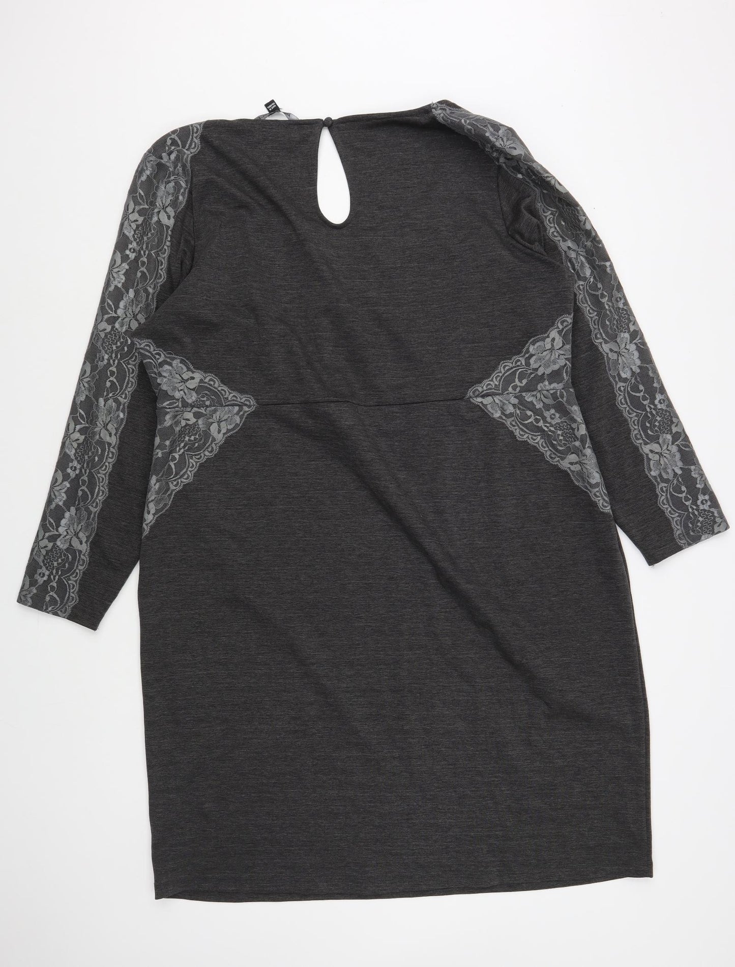 Afternoon of an.. Epic Womens Grey Polyester Pencil Dress Size 24 Boat Neck Button - Lace Detail