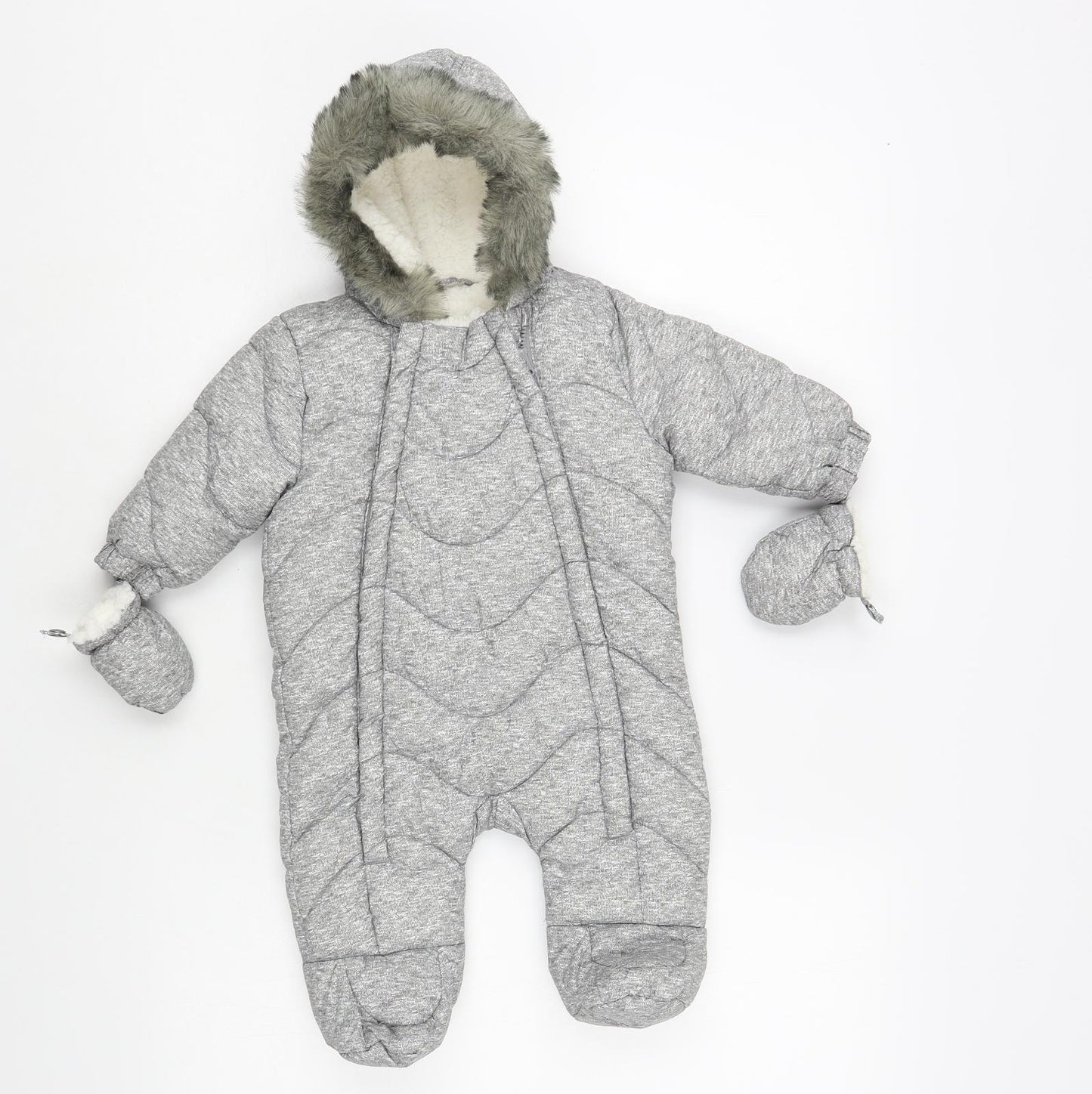 F&F Baby Grey 3-in-1 Jacket Snowsuit Size 0-3 Months Zip