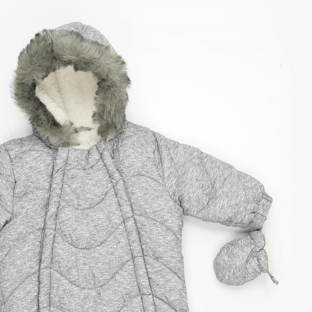 F&F Baby Grey 3-in-1 Jacket Snowsuit Size 0-3 Months Zip