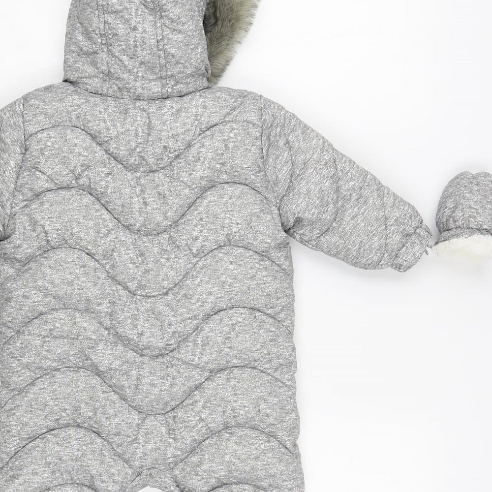 F&F Baby Grey 3-in-1 Jacket Snowsuit Size 0-3 Months Zip