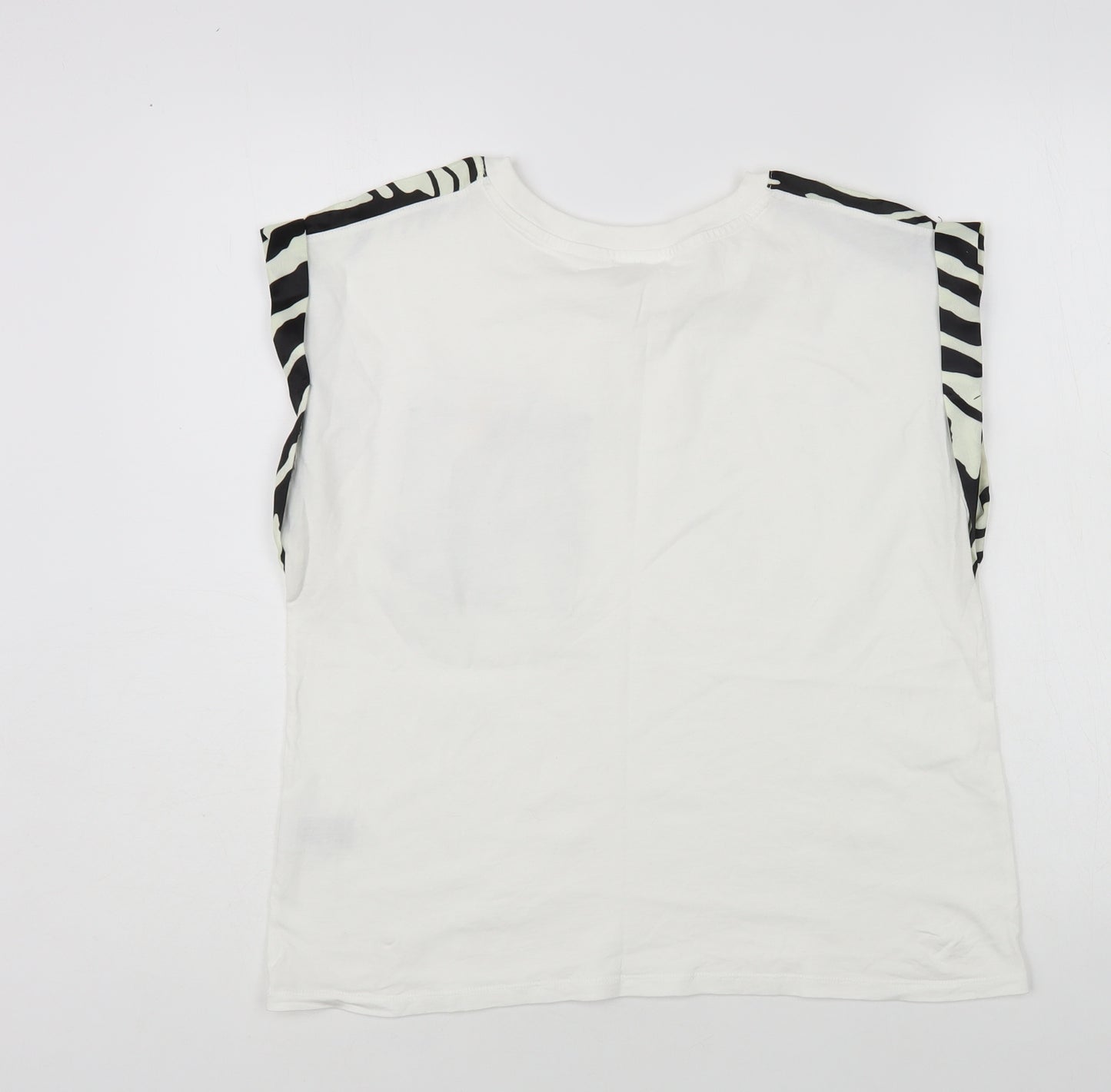 River Island Womens White Animal Print Cotton Basic T-Shirt Size 12 Crew Neck