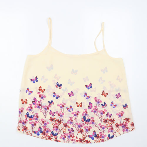 Preworn Womens Pink Floral Polyester Camisole Blouse Size M Square Neck - Butterflies