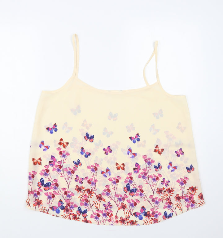 Preworn Womens Pink Floral Polyester Camisole Blouse Size M Square Neck - Butterflies
