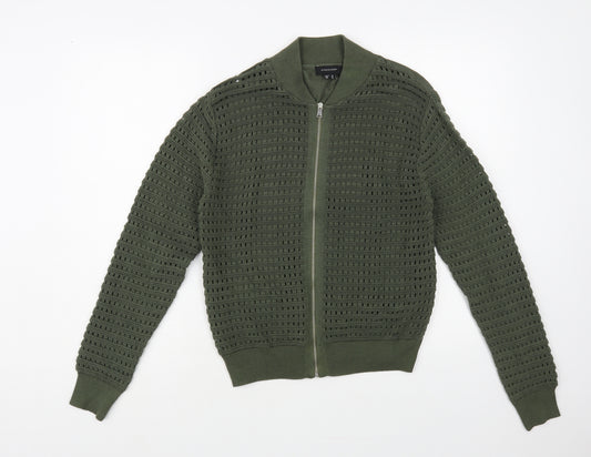 Front view of Atmosphere women’s green collared polyester full zip jumper, size UK 16