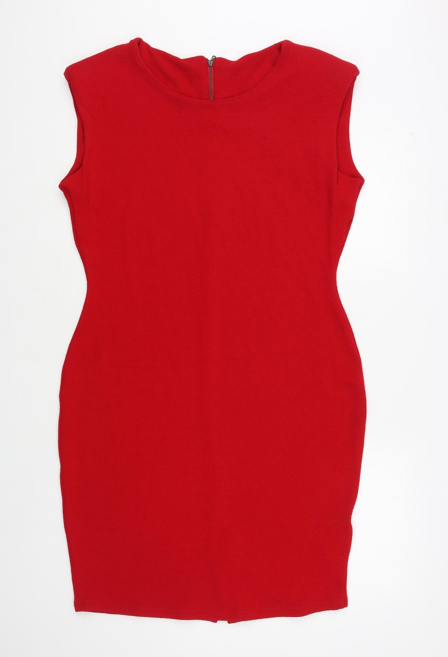 F&F Womens Red Viscose Pencil Dress Size 16 Boat Neck Zip