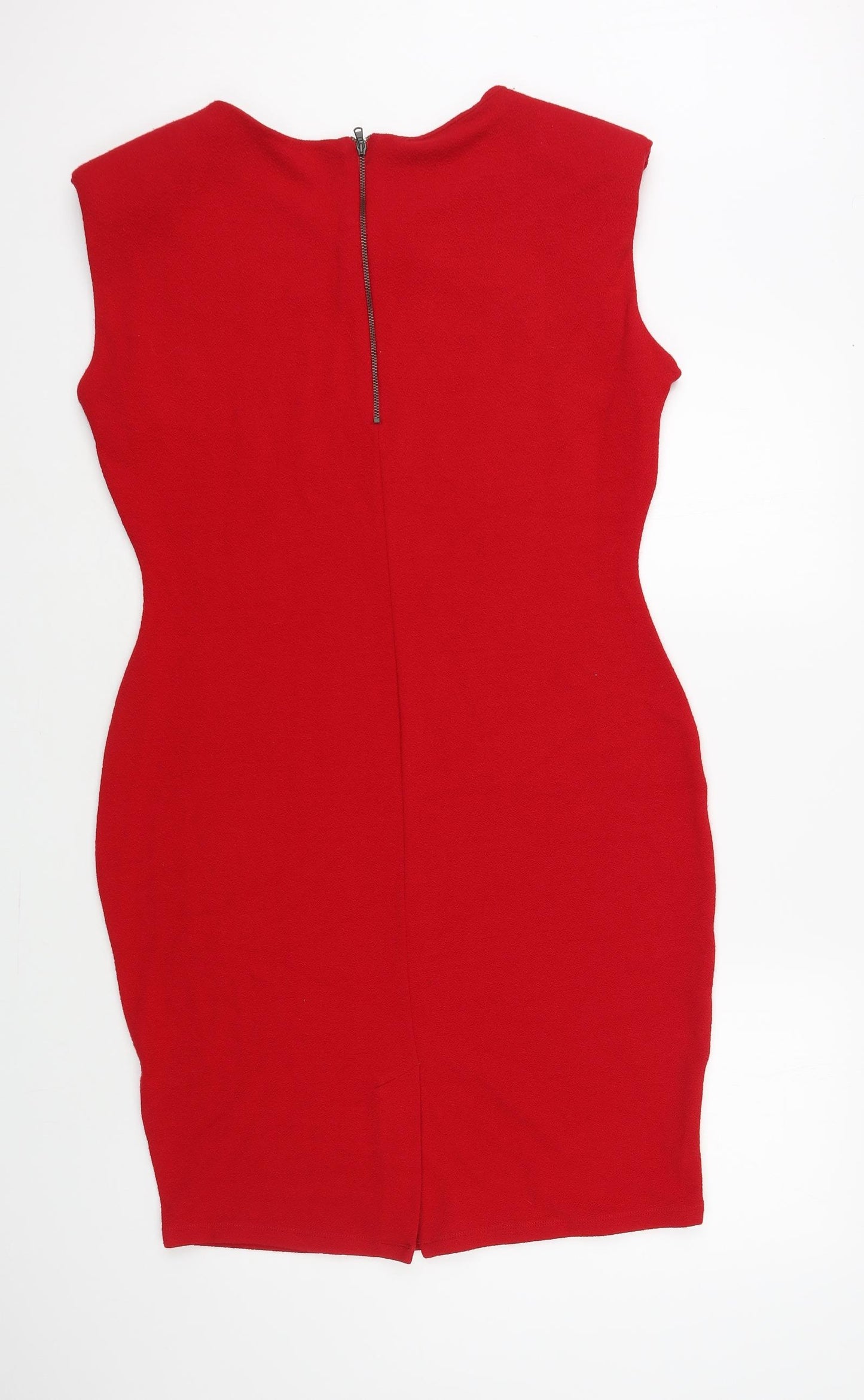 F&F Womens Red Viscose Pencil Dress Size 16 Boat Neck Zip