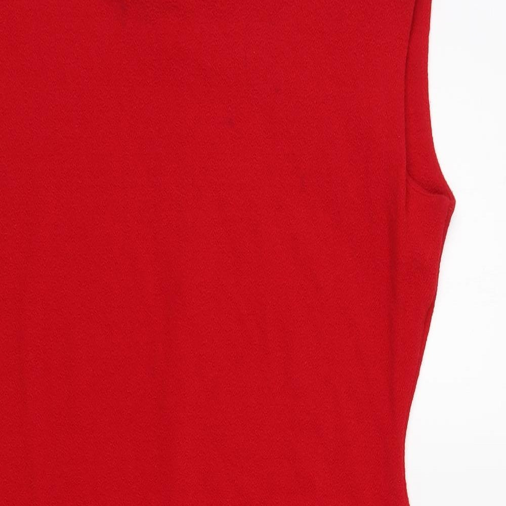 F&F Womens Red Viscose Pencil Dress Size 16 Boat Neck Zip