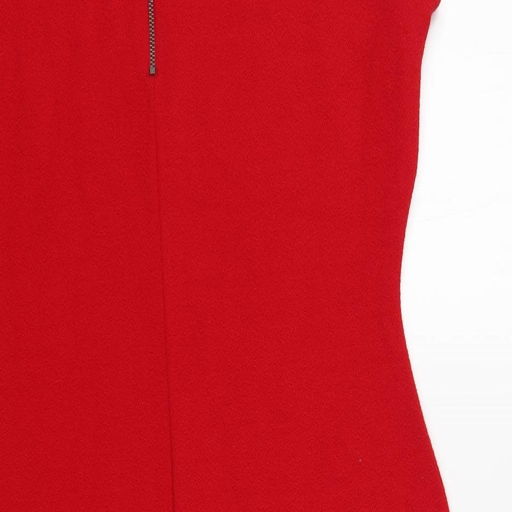 F&F Womens Red Viscose Pencil Dress Size 16 Boat Neck Zip