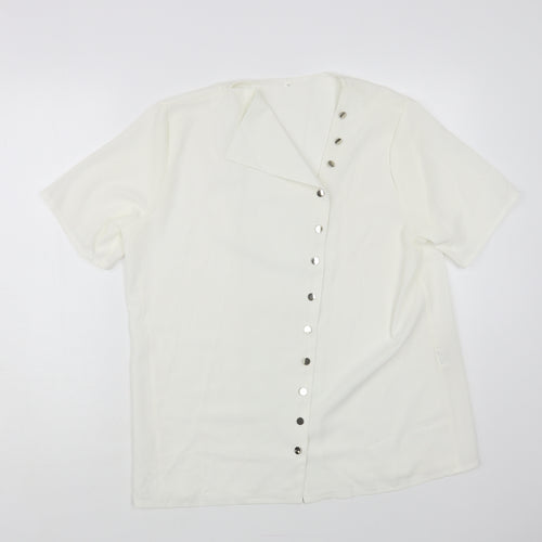 Preworn Womens White Cotton Basic Blouse Size L V-Neck