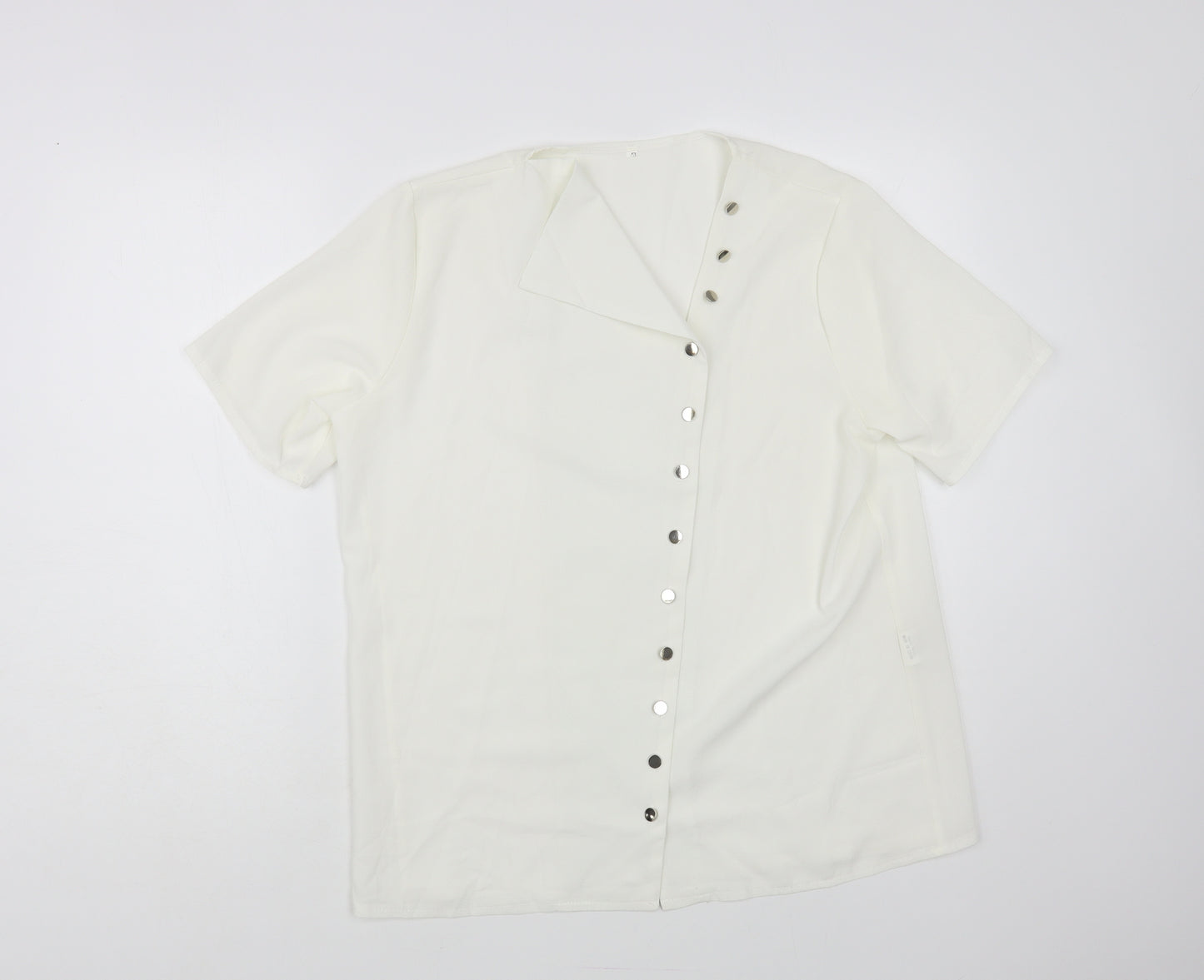 Preworn Womens White Cotton Basic Blouse Size L V-Neck