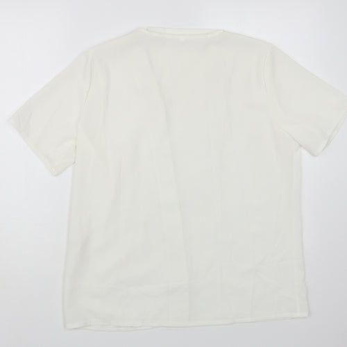 Preworn Womens White Cotton Basic Blouse Size L V-Neck