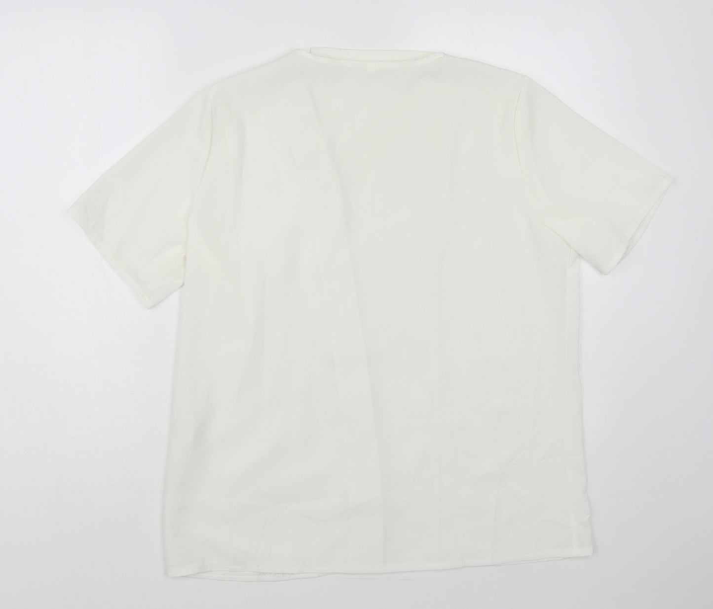 Preworn Womens White Cotton Basic Blouse Size L V-Neck