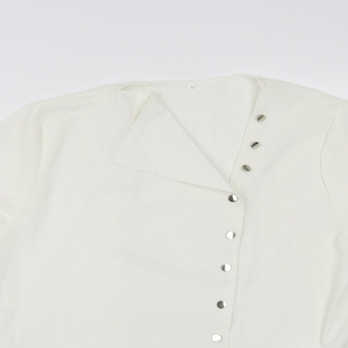 Preworn Womens White Cotton Basic Blouse Size L V-Neck