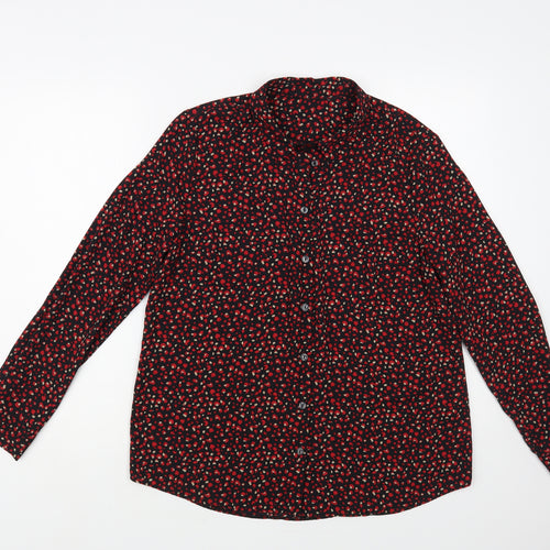 New Look Womens Black Animal Print Polyester Basic Button-Up Size 14 Collared