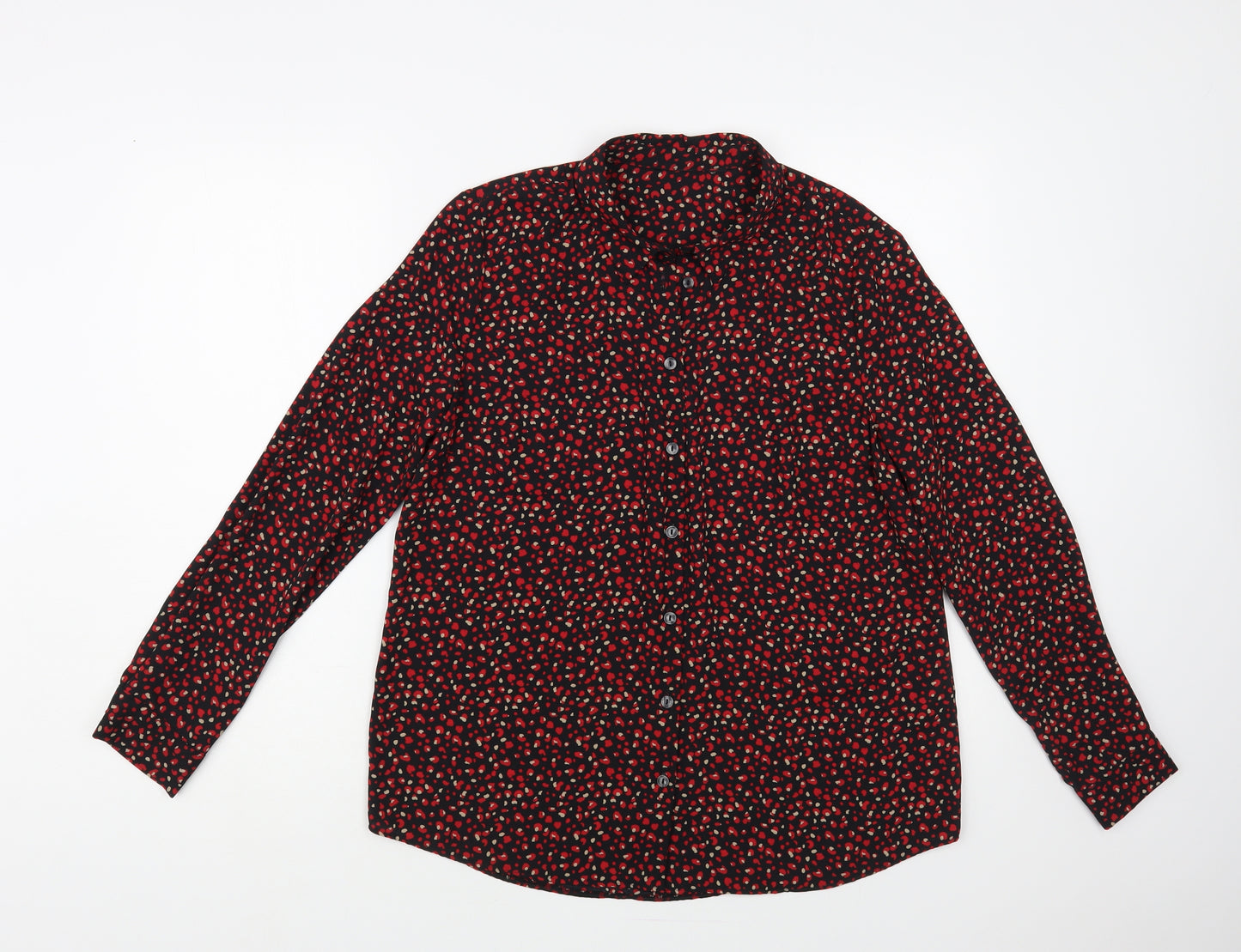 New Look Womens Black Animal Print Polyester Basic Button-Up Size 14 Collared