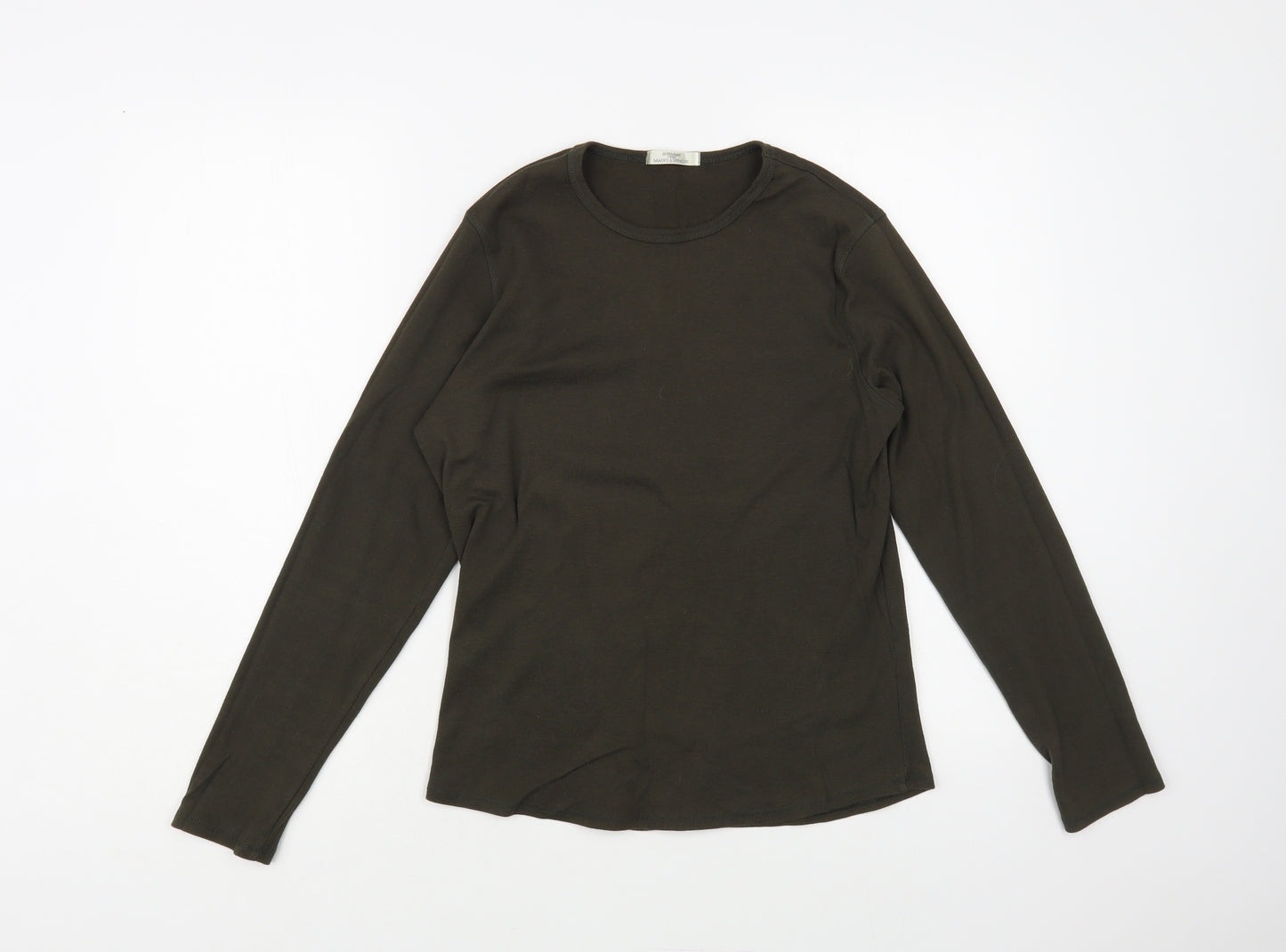 Marks and Spencer Womens Green Cotton Basic T-Shirt Size 12 Crew Neck