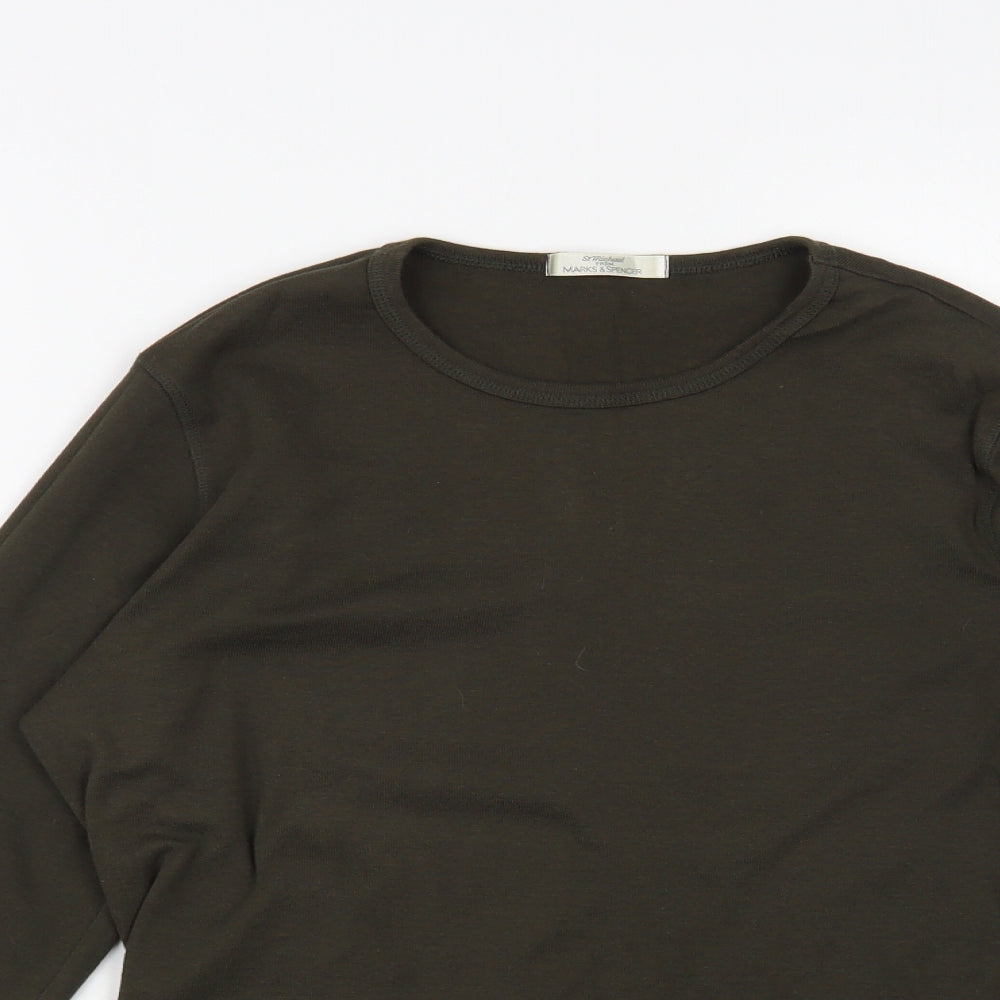 Marks and Spencer Womens Green Cotton Basic T-Shirt Size 12 Crew Neck