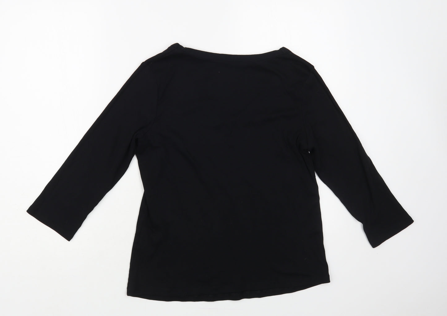 Marks and Spencer Womens Black Cotton Basic T-Shirt Size 14 V-Neck