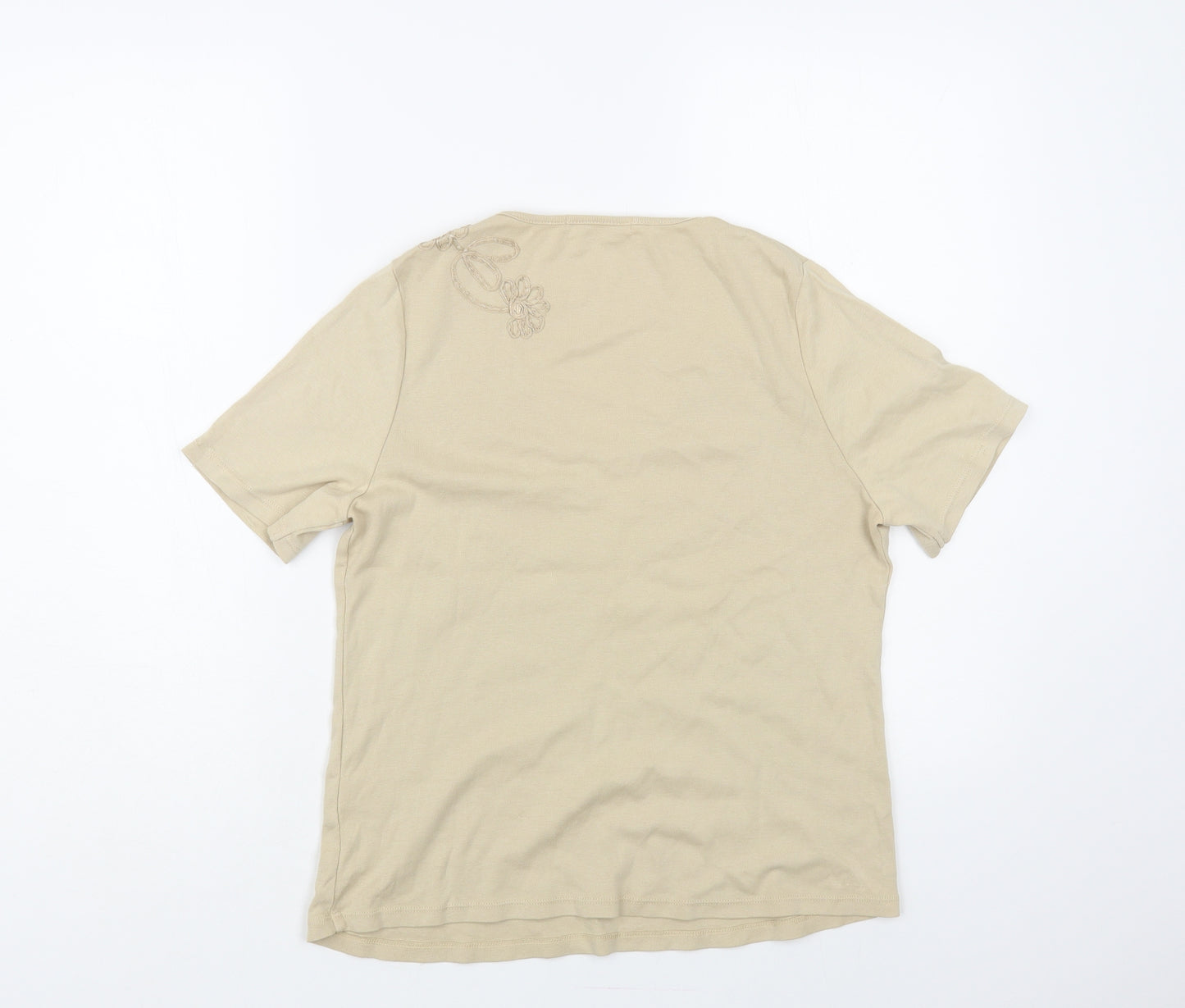 Marks and Spencer Womens Beige Cotton Basic T-Shirt Size 14 V-Neck