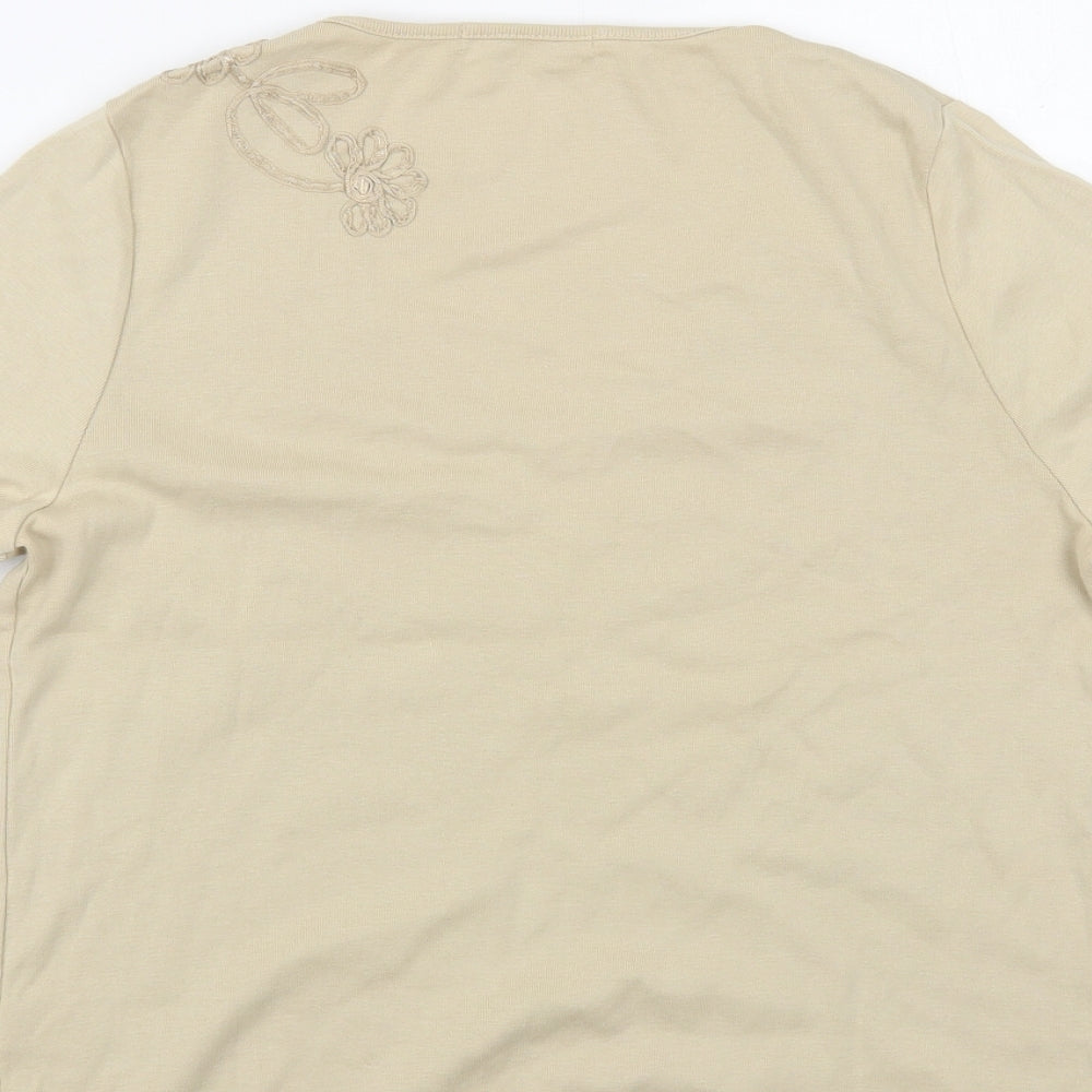 Marks and Spencer Womens Beige Cotton Basic T-Shirt Size 14 V-Neck