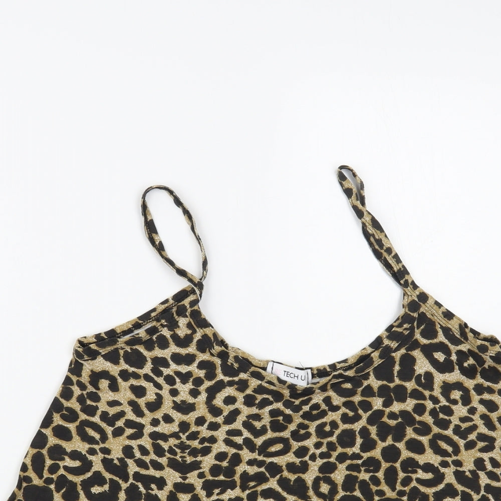Re Tech UK Womens Brown Animal Print Viscose Camisole Blouse Size M Round Neck