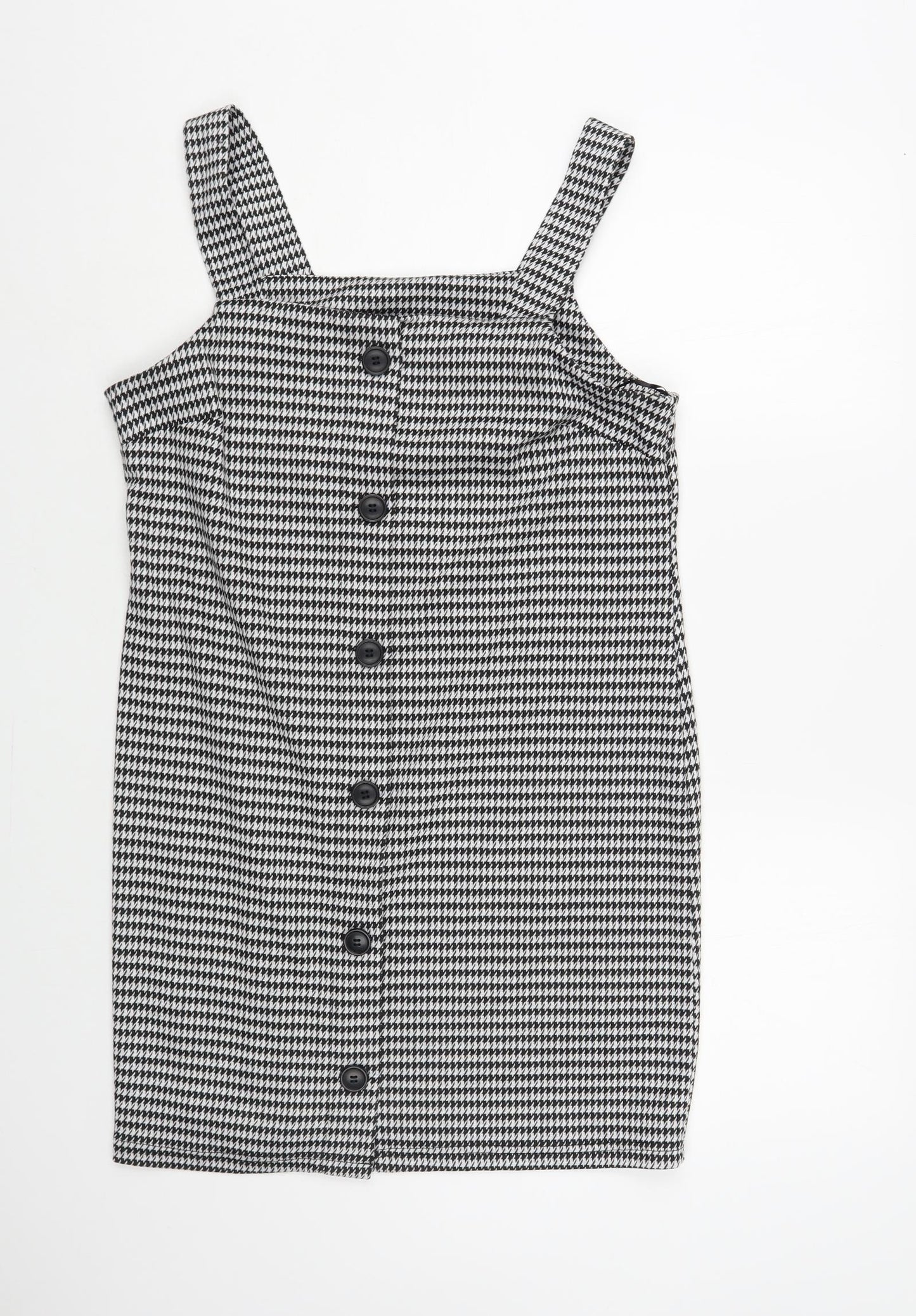 Peacocks Womens Black Houndstooth Polyester Pinafore/Dungaree Dress Size 12 Square Neck Pullover