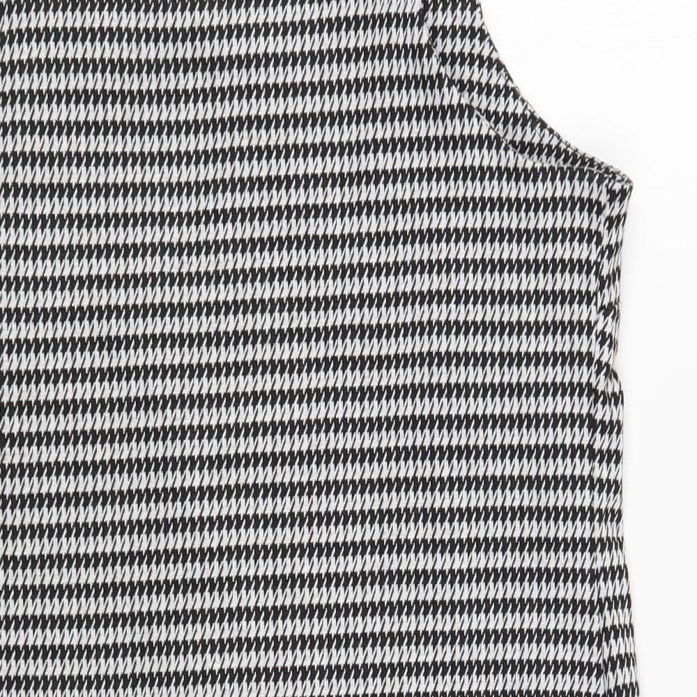 Peacocks Womens Black Houndstooth Polyester Pinafore/Dungaree Dress Size 12 Square Neck Pullover