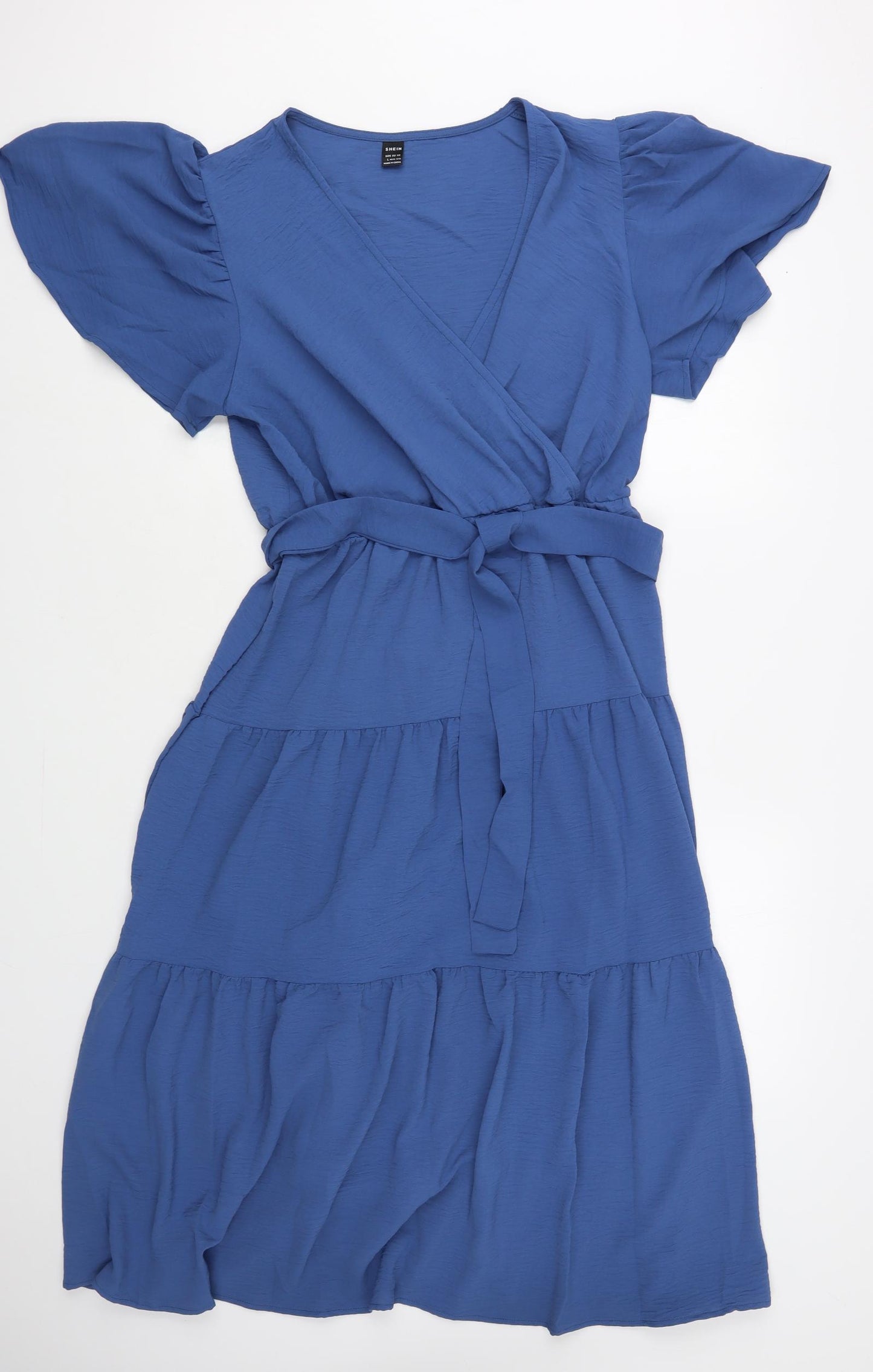 SheIn Womens Blue Polyester Maxi Size L V-Neck Pullover