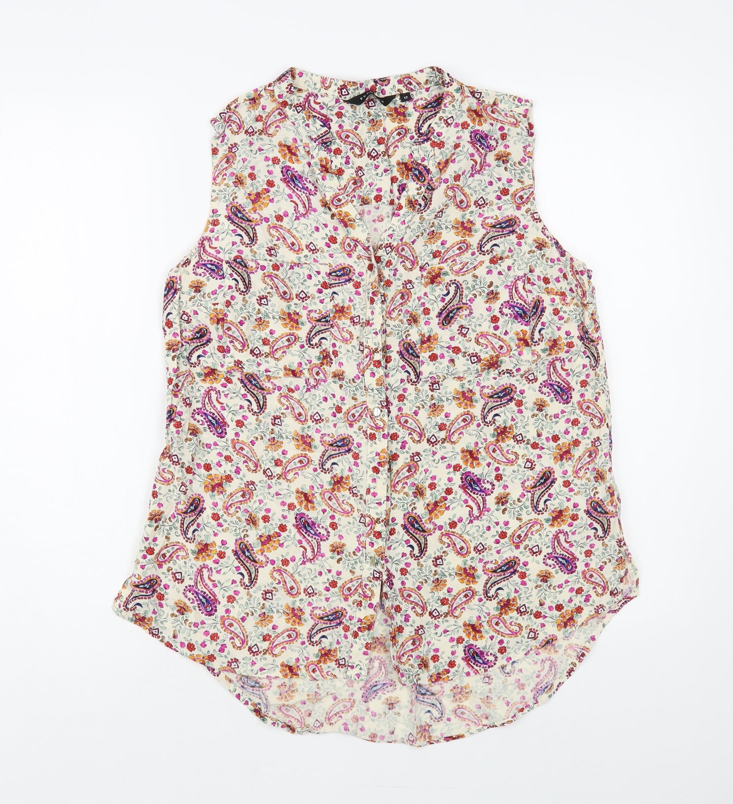 Peacocks Womens Ivory Paisley Viscose Basic Blouse Size 12 V-Neck