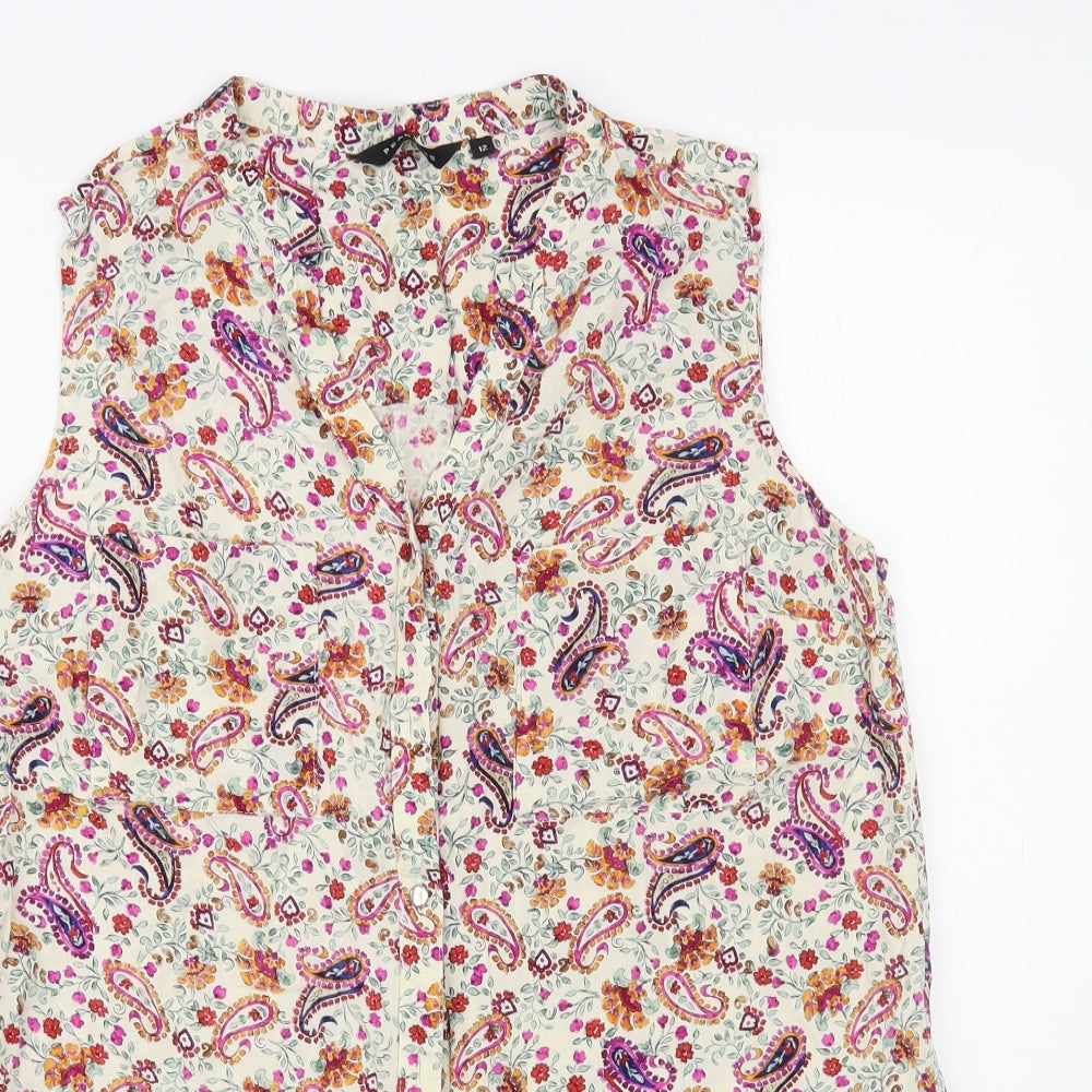 Peacocks Womens Ivory Paisley Viscose Basic Blouse Size 12 V-Neck